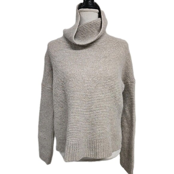 360 Cashmere Cowl Neck Cropped Sweater Oatmeal Beige Wool Alpaca Blend Women’s M - Picture 2 of 9